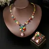 Conjunto Transfronterizo Estilo Europeo y Americano Nueva Moda Tendencia Zirconia Colorido Collar Pendientes Tulipán Elegante Cadena para Clavícula para Mujeres