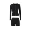 Cárdigan de punto de cuello redondo y abotonadura simple para mujer, de corte ajustado, estilo europeo y americano sexy, con shorts ajustados de cadera baja