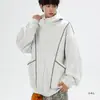 Cardigã de corte solto, top estilo workwear, conjunto vermelho oversized estilo americano, moletom com capuz para homens, tamanho R, coleção de outono