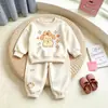 Conjunto de Sudadera con Capucha para Niñas Estilo Nuevo Primavera y Otoño Conjunto Casual de Dos Piezas con Estampado para Niños Ropa Deportiva Holgada Estilo Coreano
