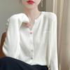 2025 Principios de Otoño Nuevo Cárdigan de Lana Peinada para Mujer Botones de Colores Bolsillo Falso con Solapa Pantalones Tejido de Color Puro Parte Superior de Punto Cuello en V Capa para Poner Encima