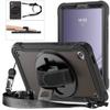 Funda protectora con correa para Samsung Tab A9 de 8,7 pulgadas, transparente, negra, con soporte giratorio, A9 X110