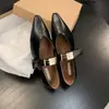 Sapatos Rasos Retro Mary Jane de Tira Única para Mulheres Primavera e Outono, Bico Fino Corte em V Salto Baixo Sapatos de Couro, Sapatos de Vovó