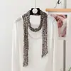 Bufanda Larga de Algodón y Lino Plisada Ajustada Nueva Combinación de Ropa Bufanda de Seda con Estampado de Lunares y Leopardo Bufanda Larga de Punto Fino Estrecho con Trenzas