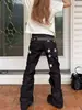 Jeans retro americanos con letras y estrellas para hombre, nuevo estilo primavera y otoño 2026, pantalones anchos negros holgados y versátiles