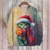Suéter Masculino Outono e Inverno Transfronteiriço Gola Redonda Moda Novo Pulôver Estampado de Gato Digital 3D Jaqueta Casual Masculina