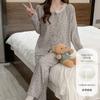 Traje de Otoño e Invierno para Niña de Comercio Exterior Pantalones de Manga Larga Pijama con Almohadilla en el Pecho Ropa para el Hogar para Mujer Color Sólido Encaje Algodón Nube