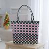 2025 Bolso Tejido de Cuadros en Contraste Nuevo Bolso Bandolera Cesta de Regalo Souvenir Bolso Bandolera para Mujer Bolsa de Compras Cesta para Verduras
