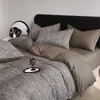 Juego de ropa de cama a rayas de cuatro piezas 100% algodón, Clase A, estilo simple, funda de edredón, sábana plana, sábana ajustable, algodón puro de 60 hilos, algodón lavado