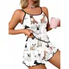 Pijama de Dos Piezas con Estampado Estilo Europeo y Americano de Seda de Leche Espalda Descubierta para Mujer, Conjunto con Camisola y Shorts, Ropa de Casa Cómoda para Ventas Transfronterizas
