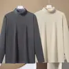 Ropa interior térmica con forro de terciopelo, engrosada y cálida, camiseta base unisex con cuello semi-alto, camiseta de manga larga de color liso, top de otoño