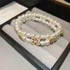 Pulseira de Rede Azul Dourada com Flor de Vidro Pérola Zircônia Brilhante Pulseira Elegante de Luxo Leve Joia de Mão Versátil da Moda