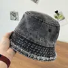 Chapéu de Pescador Jeans Lavado com Borda Desfiada Estilo Coreano para Primavera e Outono para Mulheres, Chapéu de Sol Casual Vintage que Faz o Rosto Parecer Menor