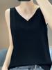 Camisola de verano de lana pura peinada fina con cuello en V para mujer, sin mangas, holgada, de punto, elegante, interior