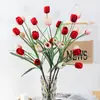 Flor de tulipán artificial de rama larga y cinco cabezas para ingeniería exterior, juego de flores para decoración del hogar, venta al por mayor de fábrica