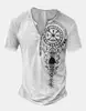 Roupas Masculinas Transfronteiriças Amazon 25 Camisas Henley de Manga Curta Europeias e Americanas Série Halloween Estampada Henley Casual com 7 Botões