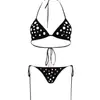 Biquíni Sexy Personalizado Moda Cruz Hot Diamond Europeu e Americano Transfronteiriço Feminino com Tiras Divididas Sexy Roupa de Banho Atacado