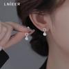 Aretes de perlas con aguja 925 para mujer, colgantes en la parte trasera, estilo ins, nuevo estilo caliente, modernos, lisos, circulares, nicho, aros para la oreja, venta al por mayor