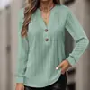 2024 Europa y Estados Unidos transfronterizo otoño e invierno nuevo diseño de botón de costura de manga larga con cuello en V para mujer camiseta de color liso para mujer Amazon