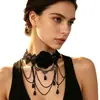 Accesorios Lolita collar de encaje negro cadena para clavícula retro gótico cosplay gargantilla oscura de Halloween para mujer