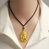 Colar Estilo Étnico Dourado Areia Vietnamita Cabeça de Buda Versátil Antigo Ouro de Imitação Buda Maitreya Corrente de Contas Redondas Pingente de Liga de Cobre
