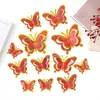 Adesivo de Parede Borboleta Dourada Folheada 3D Estéreo Borboleta de Quatro Camadas Casamento Feriado Borboleta Artificial Adesivo Decorativo Estilo Abertura de Janela