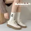 Meias Letra C Femininas Meia-Perna Outono e Inverno Quentes Modernas Celebridade da Internet Roupa Infravermelha Meias de Cano Alto Meias Esportivas Versáteis