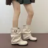 Botas de Caballero Holgadas de Nuevo Estilo Otoño Occidental Retro para Mujer, Botines Vaqueros de Punta Redonda, Tacón Grueso 2026