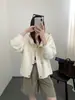 Elegante jaqueta de algodão com cardigã de lã dupla face tricotado, novo estilo outono 2026, casaco suéter com capuz de corte solto para mulheres