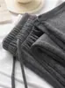 Calça de Lã de Ovelha para Primavera, Outono e Inverno, Macia e Confortável, Perna Reta Estreita e Perna Larga Fluida para Mulheres, Calça de Moletom Estilo Preguiçoso