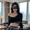 Lingerie Sexy, Saia Plaid JK Sexy, Conjunto de Suéter de Manga Longa com Decote V, Uniforme de Estudante Puro Desejo com Cintura Exposta 1306