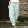 2024 Comercio Exterior Transfronterizo Amazon Europa y América Algodón y Lino Holgados Pantalones Casuales para Mujer Costuras Color Sólido Pantalones de Meditación Zen