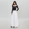 Jeans Branco de Bainha Crua com Botão Duplo para Mulheres, Design Simples, Versátil, Solto, Emagrecedor, Calça Wide Leg, Novidade Outono/Inverno 2025
