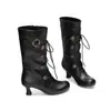 Botas de couro versáteis de cano médio para outono e inverno, bico redondo, zíper lateral, sola de borracha, antiderrapante, botas femininas plus size, botas femininas Martin de comércio exterior transfronteiriço
