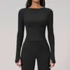 Top de yoga de verano de color crema cepillado transfronterizo, manga larga para deportes al aire libre, running, fitness, yoga para mujer 2551