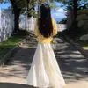 Saia Midi Jacquard de Renda Branca para Mulheres, Novo Estilo Outono/Inverno 2025, Petite, Forrada com Fleece, Saia Boluda de Camadas