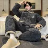 Pijama Acolchado Grueso de Tres Capas para Hombre de Invierno Conjunto de Ropa para el Hogar de Coral Fleece Chaqueta de Algodón Gruesa para el Calor