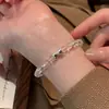 Pulsera de Plata de Ley S925 con Lazo de Cristal Blanco Moda Elegante Diseño de Nicho Sentido de la Moda Pulsera de Cuerda Estampada para Viajeros para Mujer