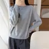 Nuevo suéter 100% lana para mujer, cuello redondo, manga larga, jersey, color liso, casual, versátil, tejido sencillo para otoño e invierno