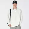 Roupas Masculinas Xintang Camiseta masculina de manga longa com bordado de letras, gola redonda, corte solto, estilo retrô japonês, novo modelo de primavera