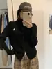 Cárdigan de Punto con Cremallera Americana para Mujer 2025 Primavera y Otoño Nuevo Estilo Chaqueta Suéter Top Corto Negro
