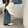 Bota Corta de Tacón Grueso y Punta Cuadrada con Cremallera Trasera Nuevo Estilo Primavera/Otoño 2026 Chica Picante Estilo Europeo/Americano Pequeño Chanel Botas Elásticas Adelgazantes
