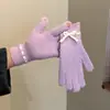 Guantes de Lana de Estilo Coreano de Invierno con Lazo de Color Sólido para Mujer para Mantener Calientes a los Estudiantes al Montar al Aire Libre y Guantes de Cinco Dedos Resistentes al Frío con Pantalla Táctil