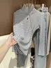 Camiseta básica de terciopelo grueso con cuello alto para mujer para otoño e invierno, camiseta de manga larga de cuello medio alto, top a rayas elegante adelgazante
