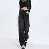 Pantalones de Jean Anchos Negros y Grises para Mujer Alta para Otoño e Invierno, de Cintura Alta, Adelgazantes, con Caída, Pierna Recta Estrecha, de Longitud al Suelo