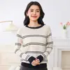 Suéter Básico de Tricô com Listras de Algodão Puro Manga Longa Estilo Novo Primavera e Verão Tamanho Grande Solto Modelador Elegante Top Suéter para Mulheres