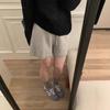 Pantalones Cortos de Punto Holgados de Pierna Ancha de Cintura Alta para Mujer para Otoño e Invierno con Cintura Elástica Silueta en A Pantalones Casuales de Cinco Puntos con Pantalones de Bota