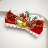 Pinza para el pelo con lazo de terciopelo rojo navideño, set de tocado con campana y borla de dibujos animados lindos de Papá Noel para niños