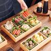 Prato Quadriculado Estilo Japonês Jiugongge para Fondue com Prato de Servir Mesa de Churrascaria Utensílios de Mesa Bambu para Molho Frutas Dim Sum