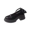 Zapatos Mary Jane Bajos Estilo Hada para Mujer, Colección Otoño-Verano 2026, Tacón Alto Grueso con Lazo y Suela Gruesa, Adecuados para Combinar con Faldas